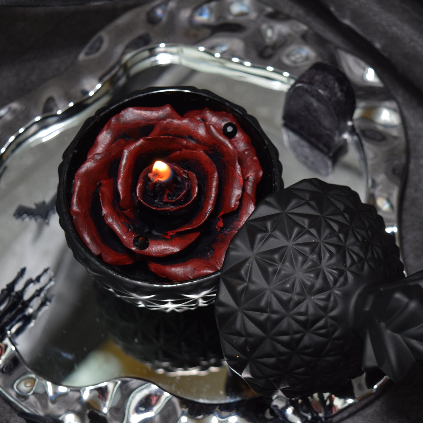 Gothic Black & Red Floral Wax Candle Dark Romantic Home Decor