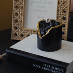Obsidian Crystal Candle Smooth Black Geode with Gold Edge