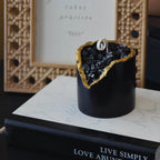 Obsidian Crystal Candle Smooth Black Geode with Gold Edge