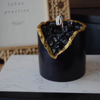 Obsidian Crystal Candle Smooth Black Geode with Gold Edge