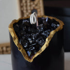 Obsidian Crystal Candle Smooth Black Geode with Gold Edge