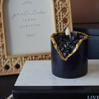 Obsidian Crystal Candle Smooth Black Geode with Gold Edge