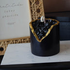 Obsidian Crystal Candle Smooth Black Geode with Gold Edge