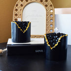 Obsidian Crystal Candle Smooth Black Geode with Gold Edge