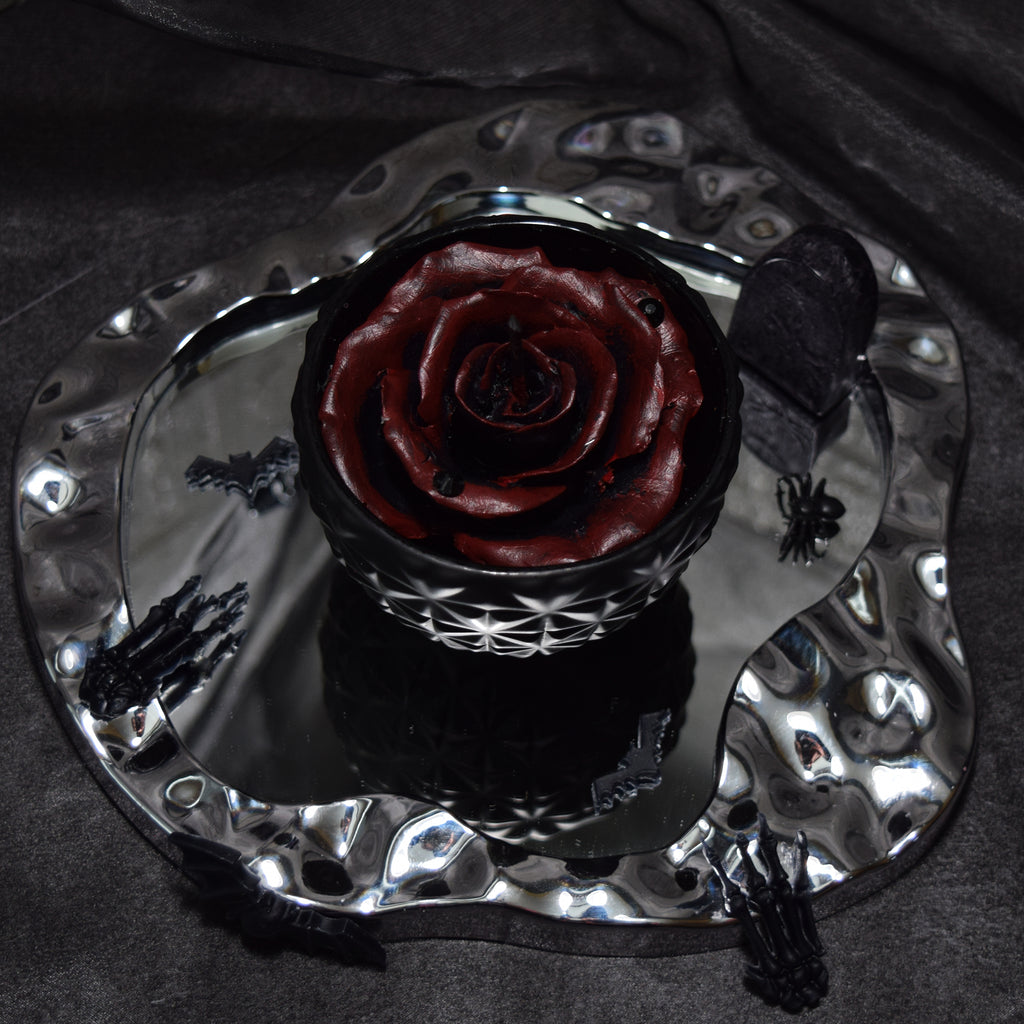 Gothic Black & Red Floral Wax Candle Dark Romantic Home Decor
