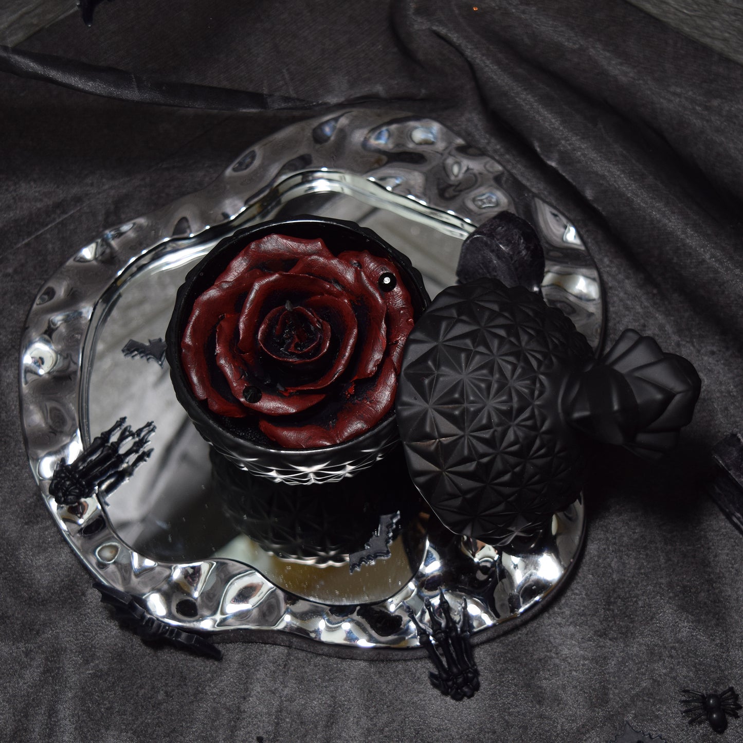 Gothic Black & Red Floral Wax Candle Dark Romantic Home Decor
