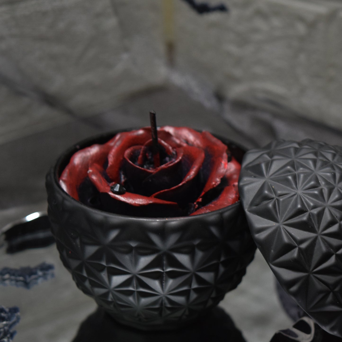 Gothic Black & Red Floral Wax Candle Dark Romantic Home Decor