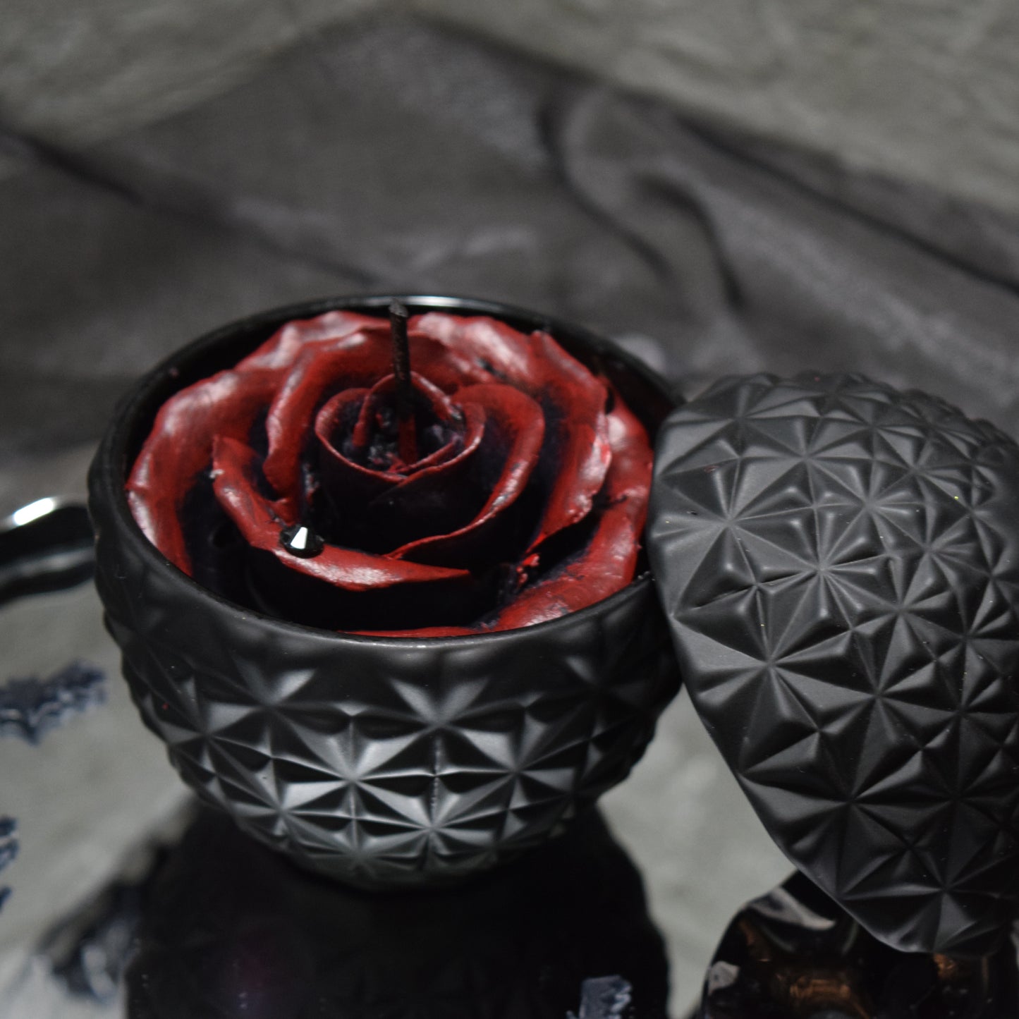 Gothic Black & Red Floral Wax Candle Dark Romantic Home Decor