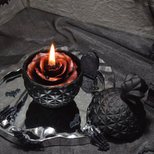 Gothic Black & Red Floral Wax Candle Dark Romantic Home Decor