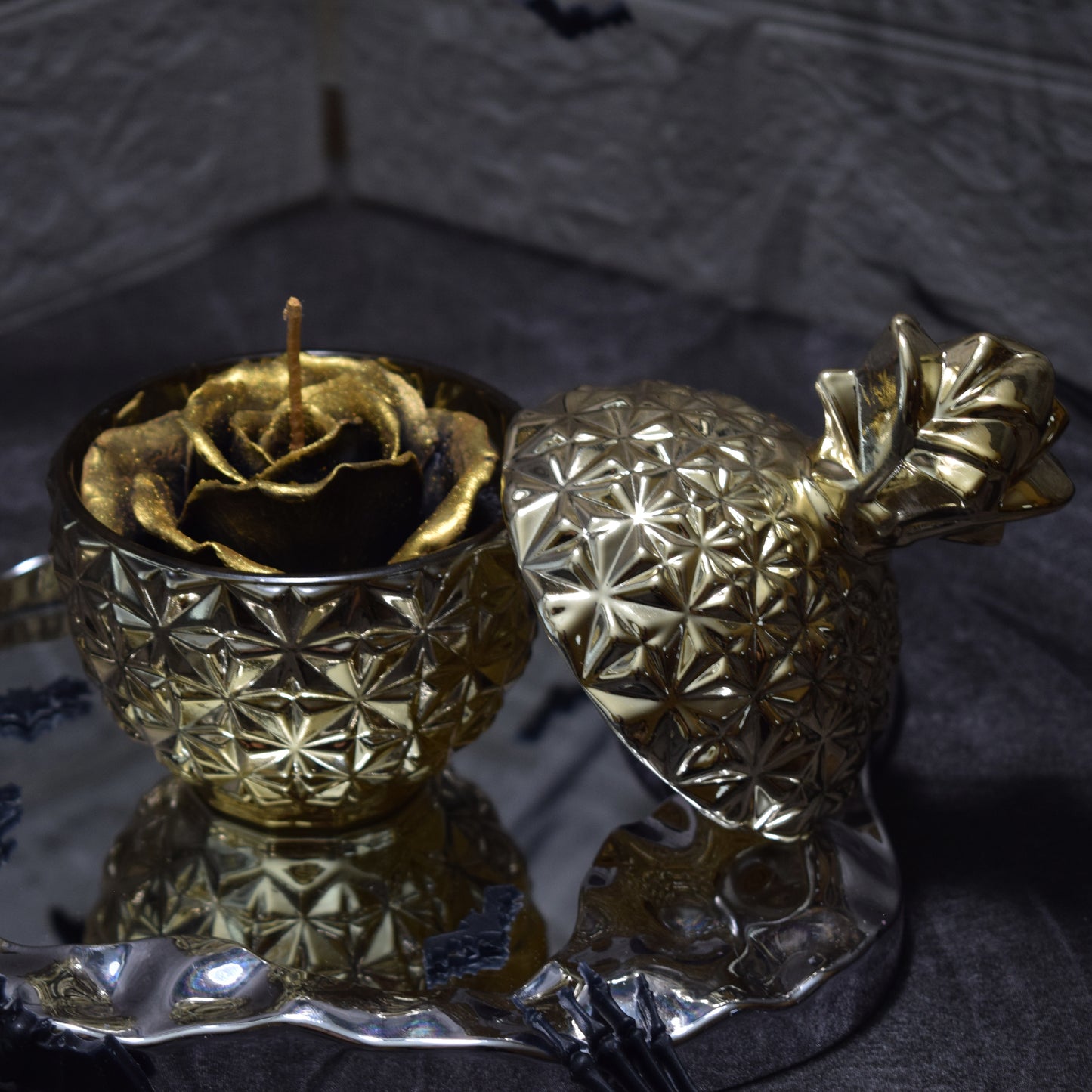 Gothic Gold & Black Floral Wax Candle Dark Romantic Home Decor