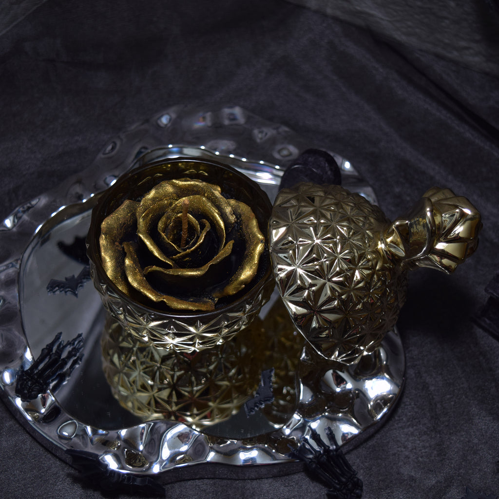 Gothic Gold & Black Floral Wax Candle Dark Romantic Home Decor