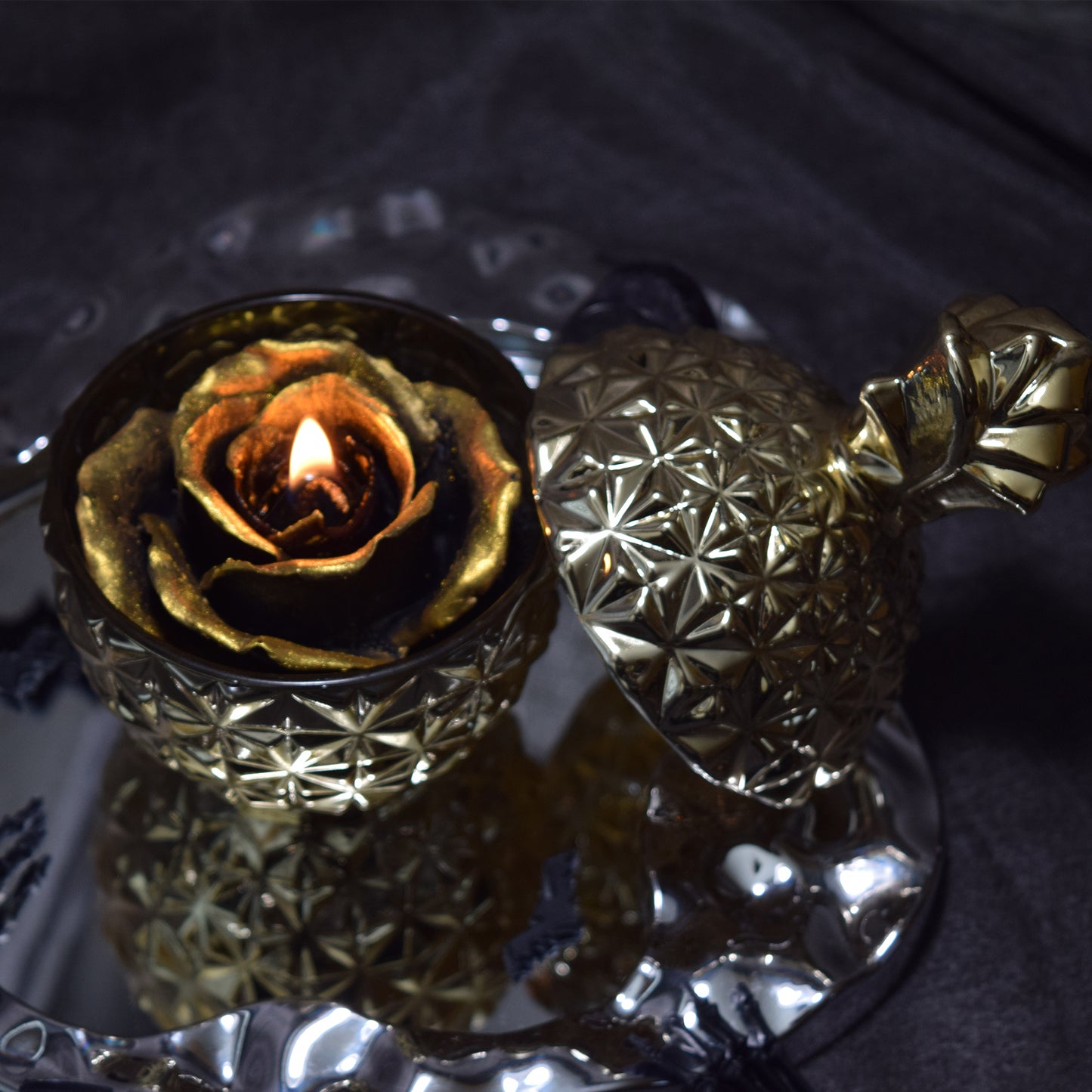 Gothic Gold & Black Floral Wax Candle Dark Romantic Home Decor