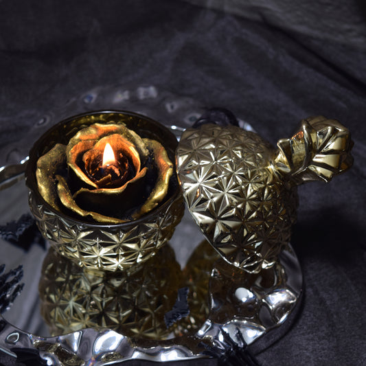 Gothic Gold & Black Floral Wax Candle Dark Romantic Home Decor