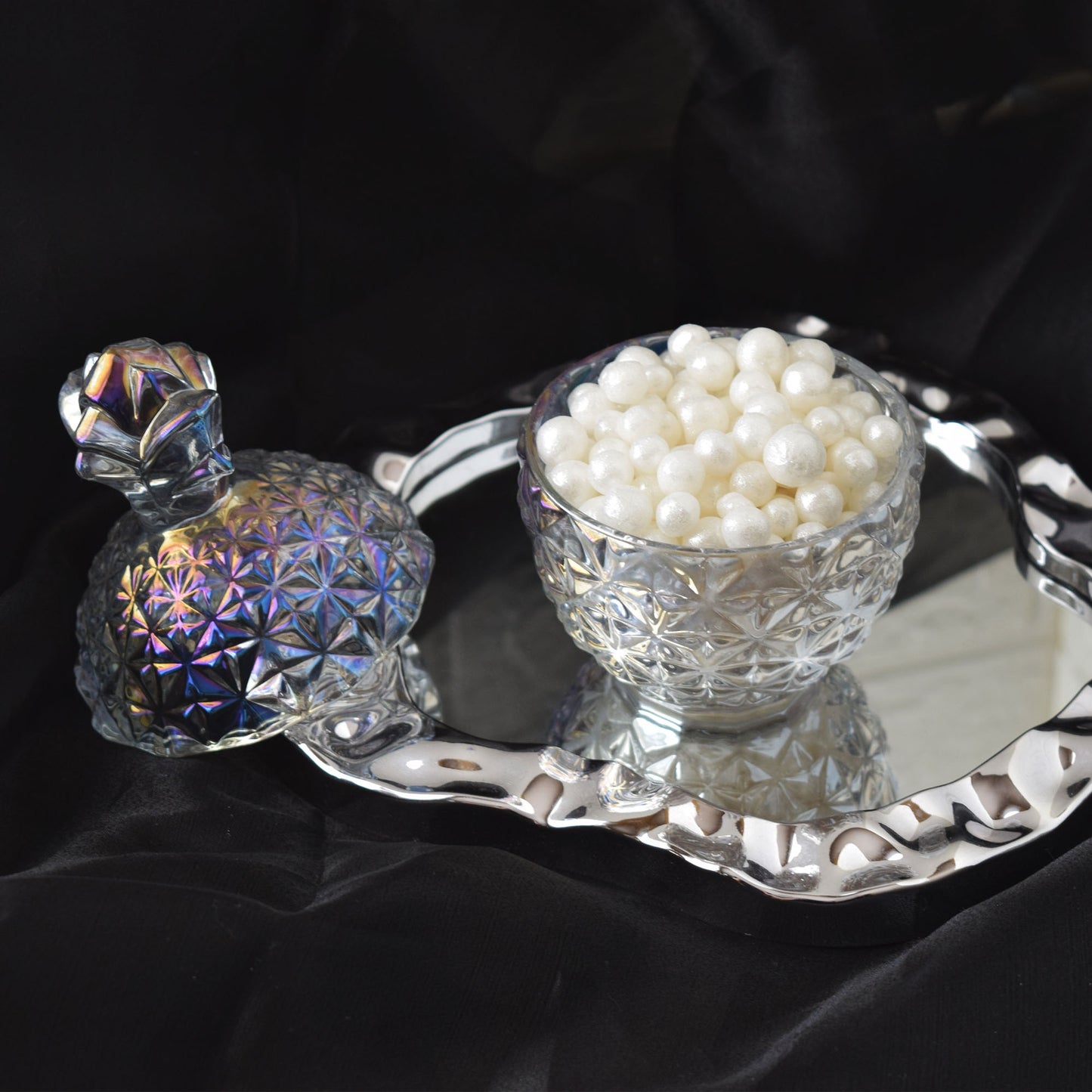 Pearl Beeswax Candle Pearls Gift Set Crystal Glass Jar, Refillable