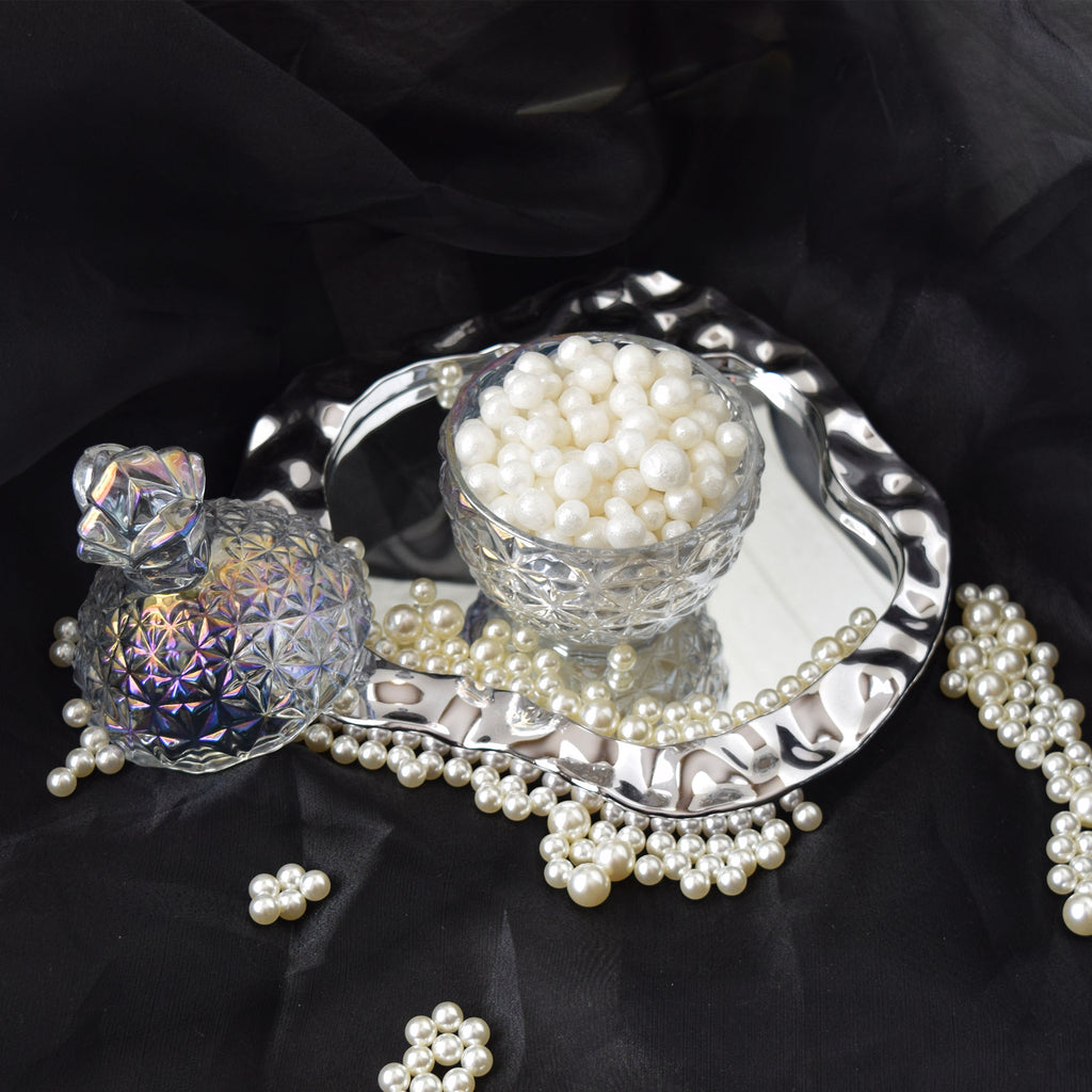 Pearl Beeswax Candle Pearls Gift Set Crystal Glass Jar, Refillable