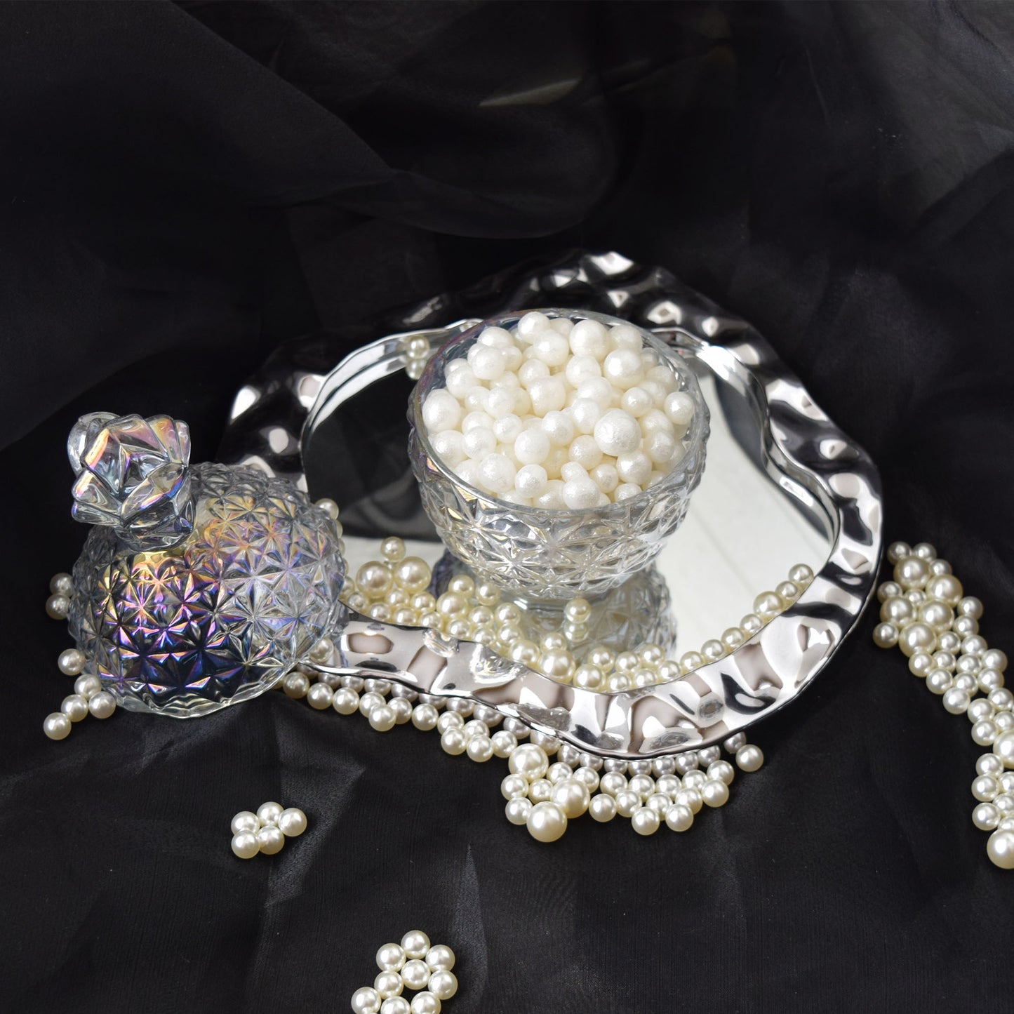 Pearl Beeswax Candle Pearls Gift Set Crystal Glass Jar, Refillable