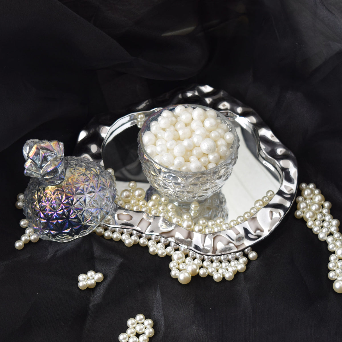 Pearl Beeswax Candle Pearls Gift Set Crystal Glass Jar, Refillable
