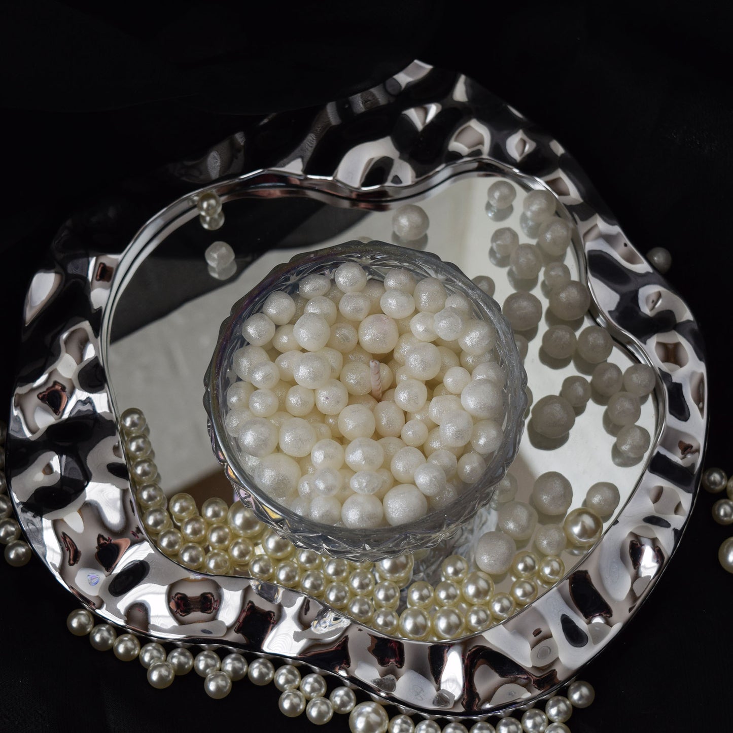 Pearl Beeswax Candle Pearls Gift Set Crystal Glass Jar, Refillable