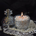Pearl Beeswax Candle Pearls Gift Set Crystal Glass Jar, Refillable