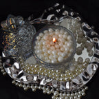 Pearl Beeswax Candle Pearls Gift Set Crystal Glass Jar, Refillable