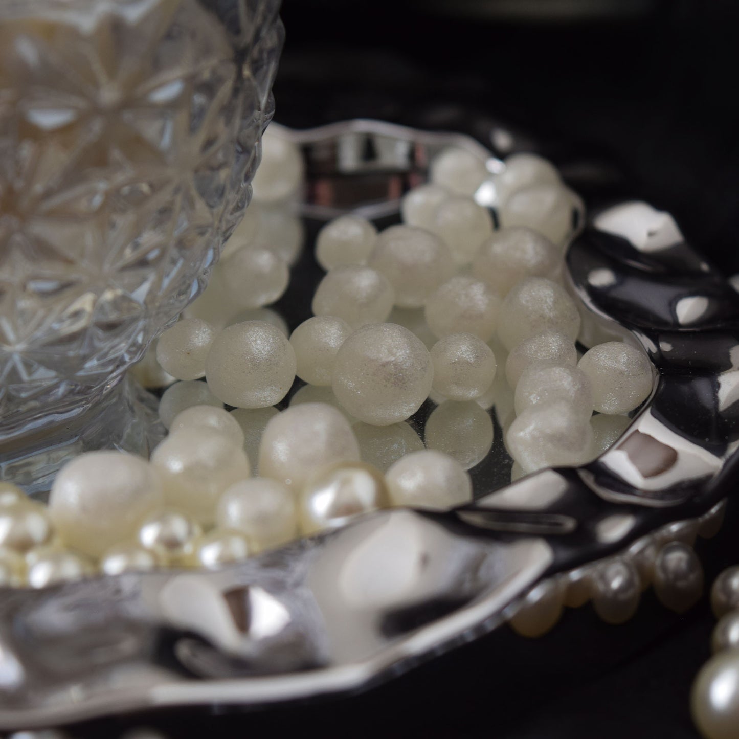 Pearl Beeswax Candle Pearls Gift Set Crystal Glass Jar, Refillable