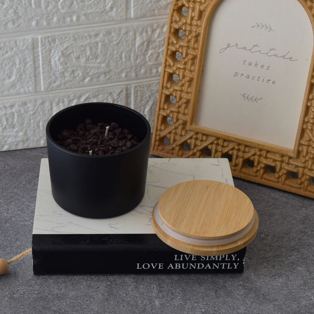 Fresh Coffee Soy Candle in Matte Black Glass Jar