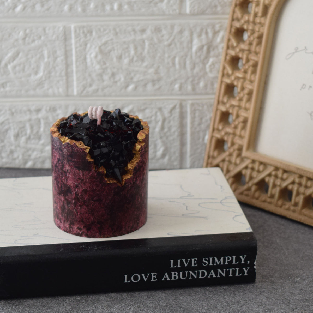 Crimson Geode Candle Handmade Crystal-Inspired Decor