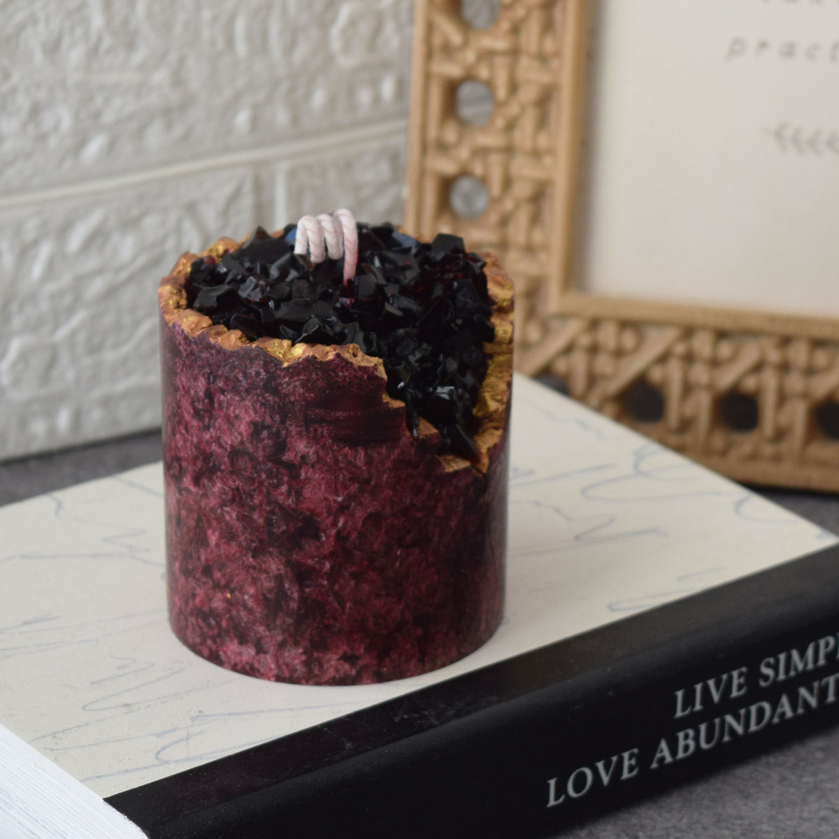 Crimson Geode Candle Handmade Crystal-Inspired Decor
