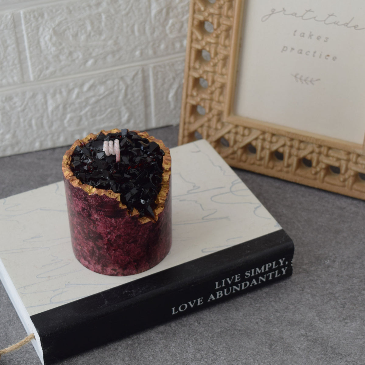 Crimson Geode Candle Handmade Crystal-Inspired Decor
