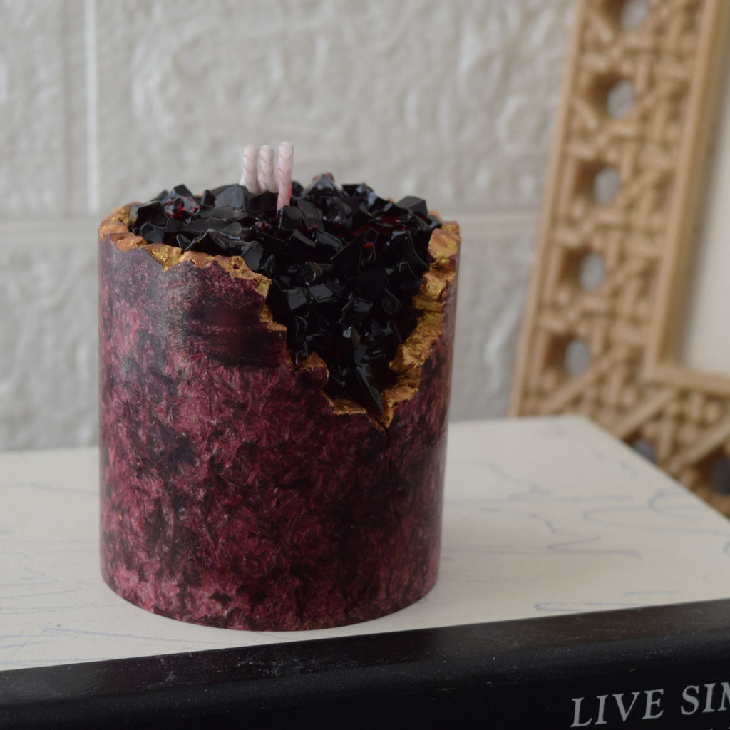 Crimson Geode Candle Handmade Crystal-Inspired Decor