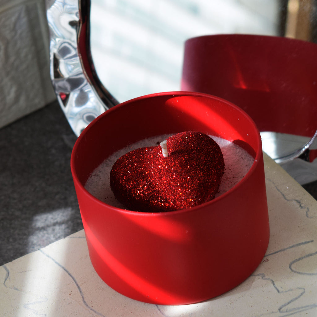 Red Heart Candle Handmade Romantic Candle in Matte Red Tin