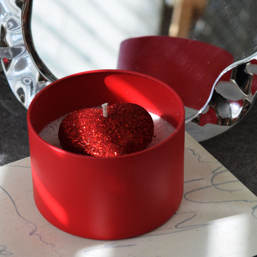 Red Heart Candle Handmade Romantic Candle in Matte Red Tin
