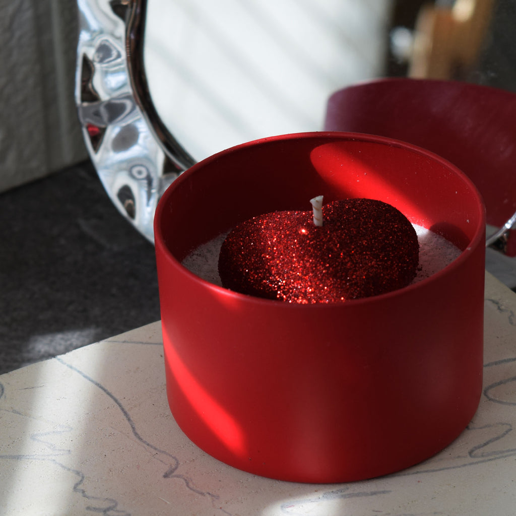 Red Heart Candle Handmade Romantic Candle in Matte Red Tin