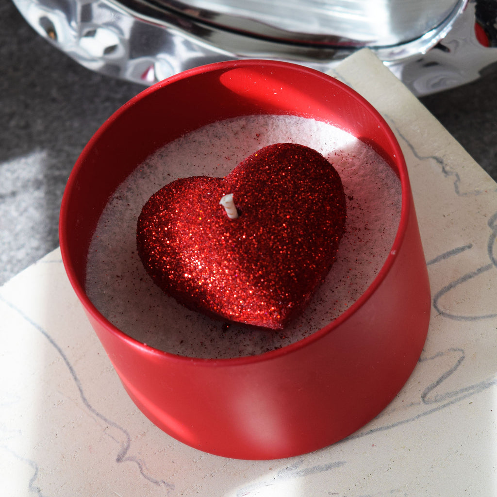 Red Heart Candle Handmade Romantic Candle in Matte Red Tin