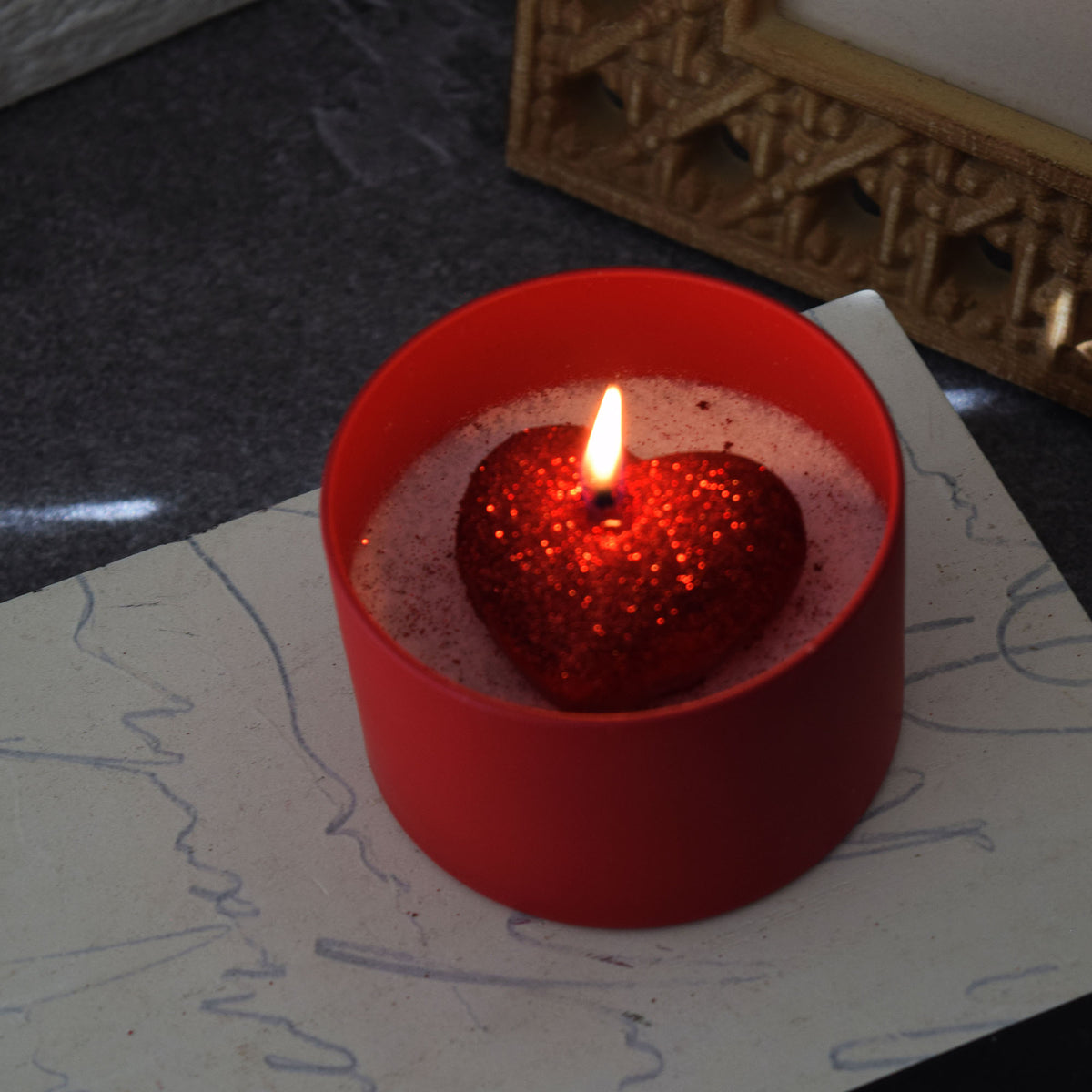 Red Heart Candle Handmade Romantic Candle in Matte Red Tin