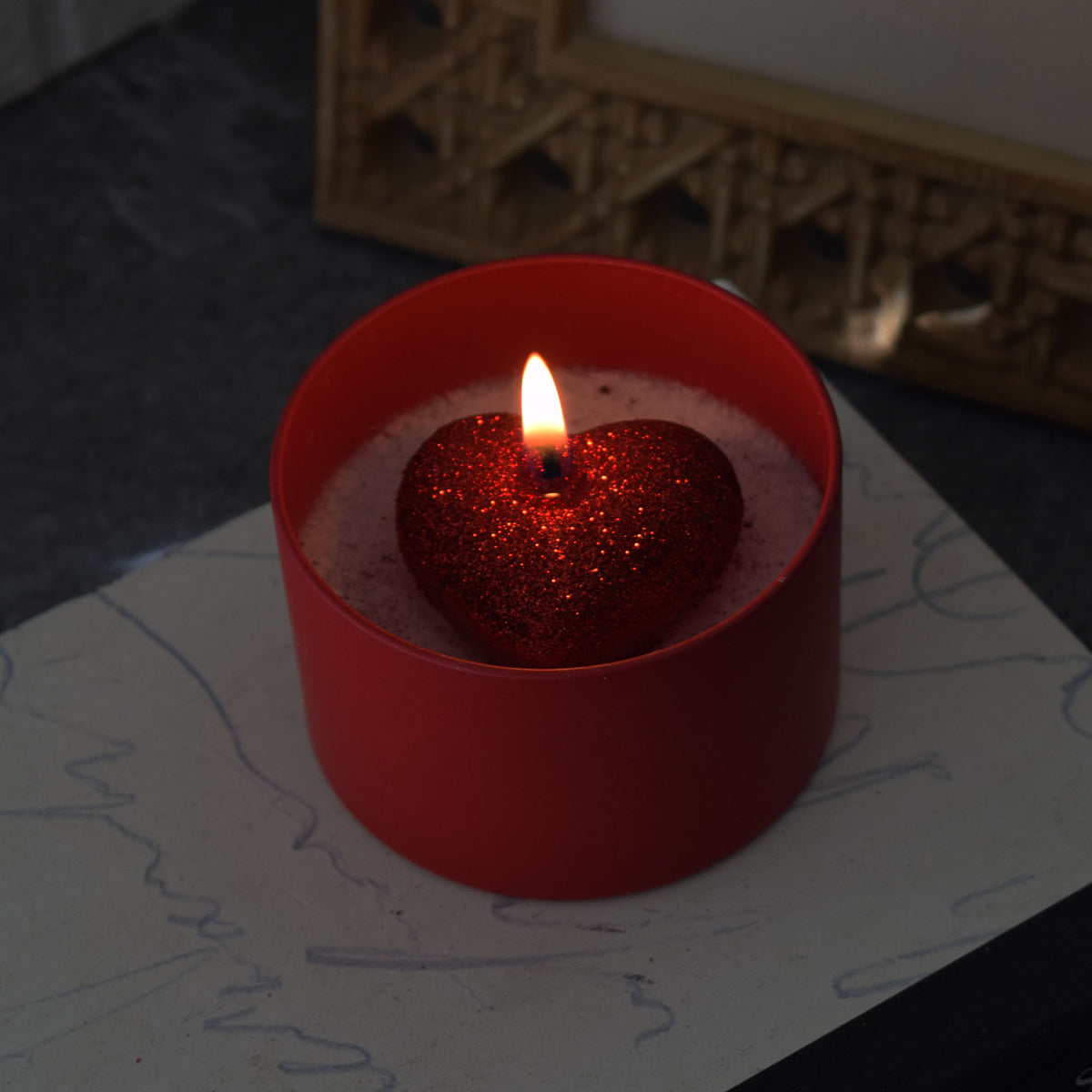 Red Heart Candle Handmade Romantic Candle in Matte Red Tin