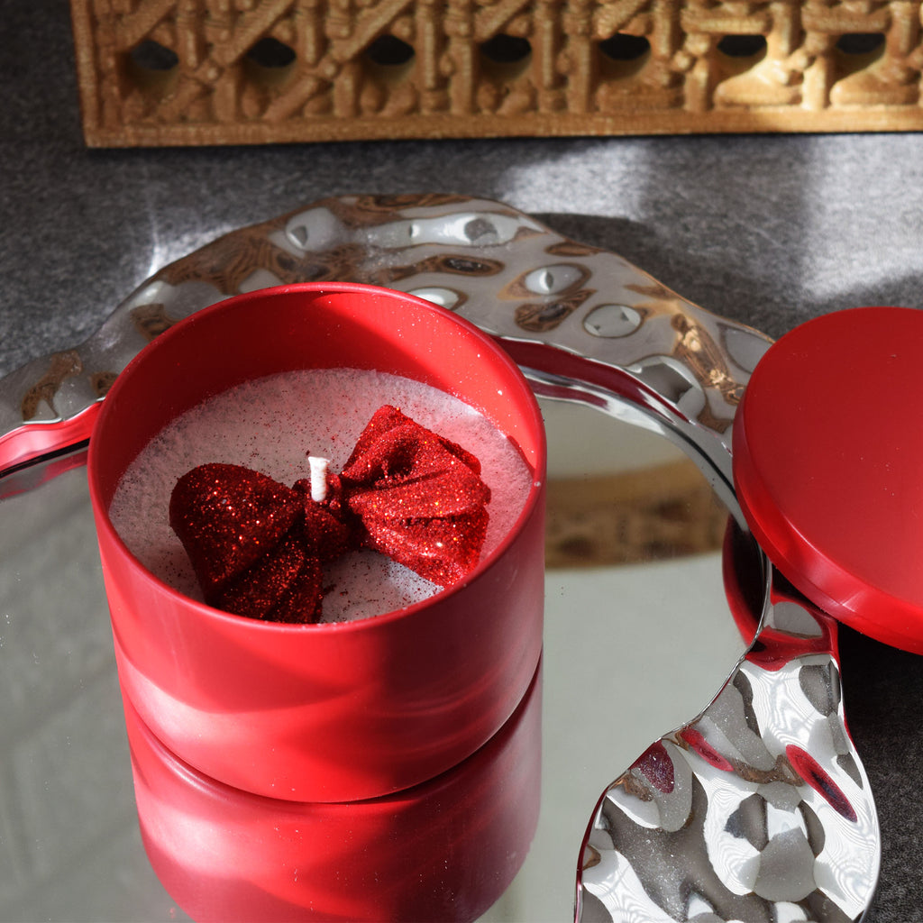Red Bow Candle Handmade Romantic Gift Candle in Matte Red Tin