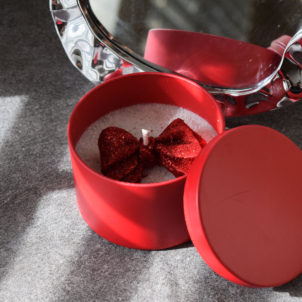 Red Bow Candle Handmade Romantic Gift Candle in Matte Red Tin