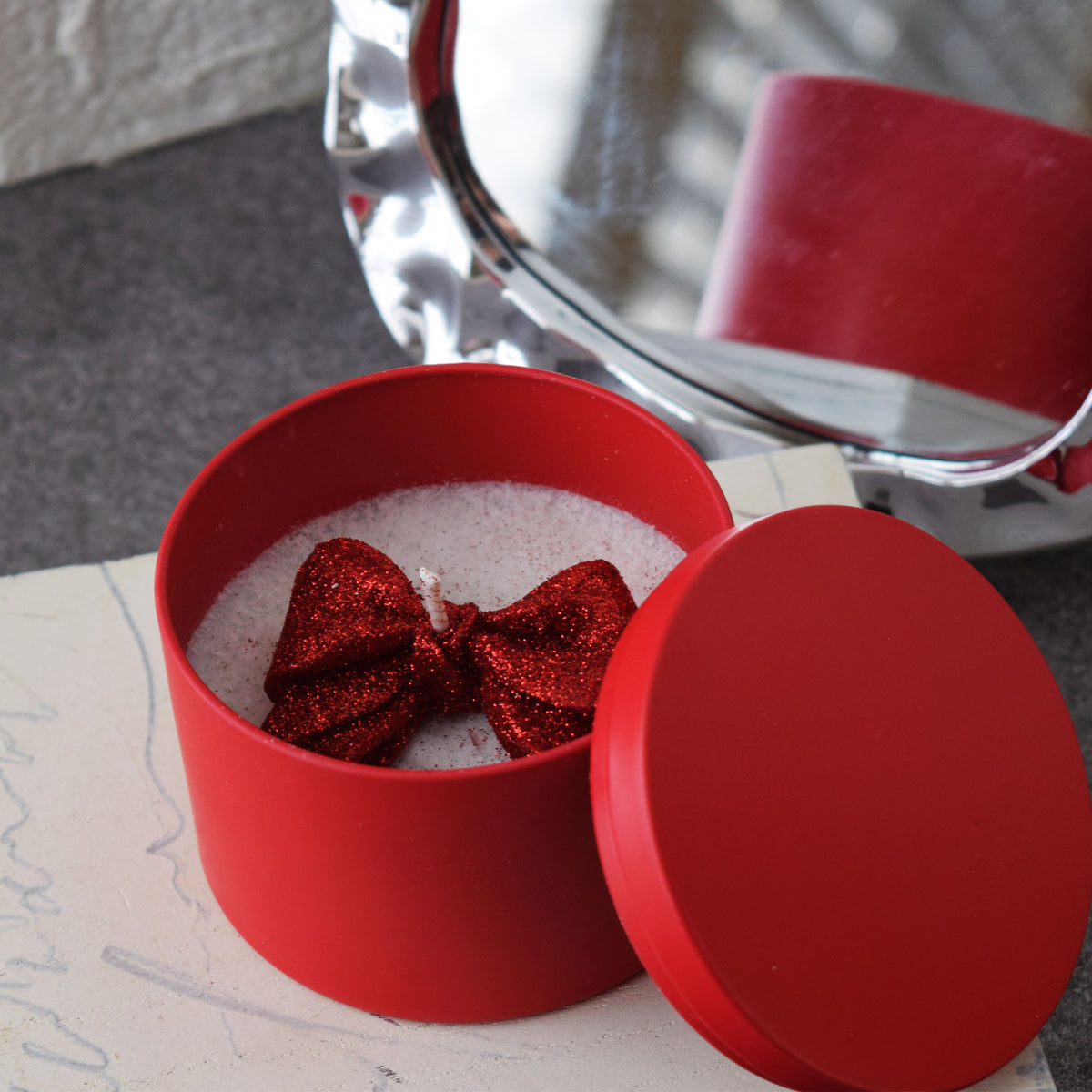 Red Bow Candle Handmade Romantic Gift Candle in Matte Red Tin