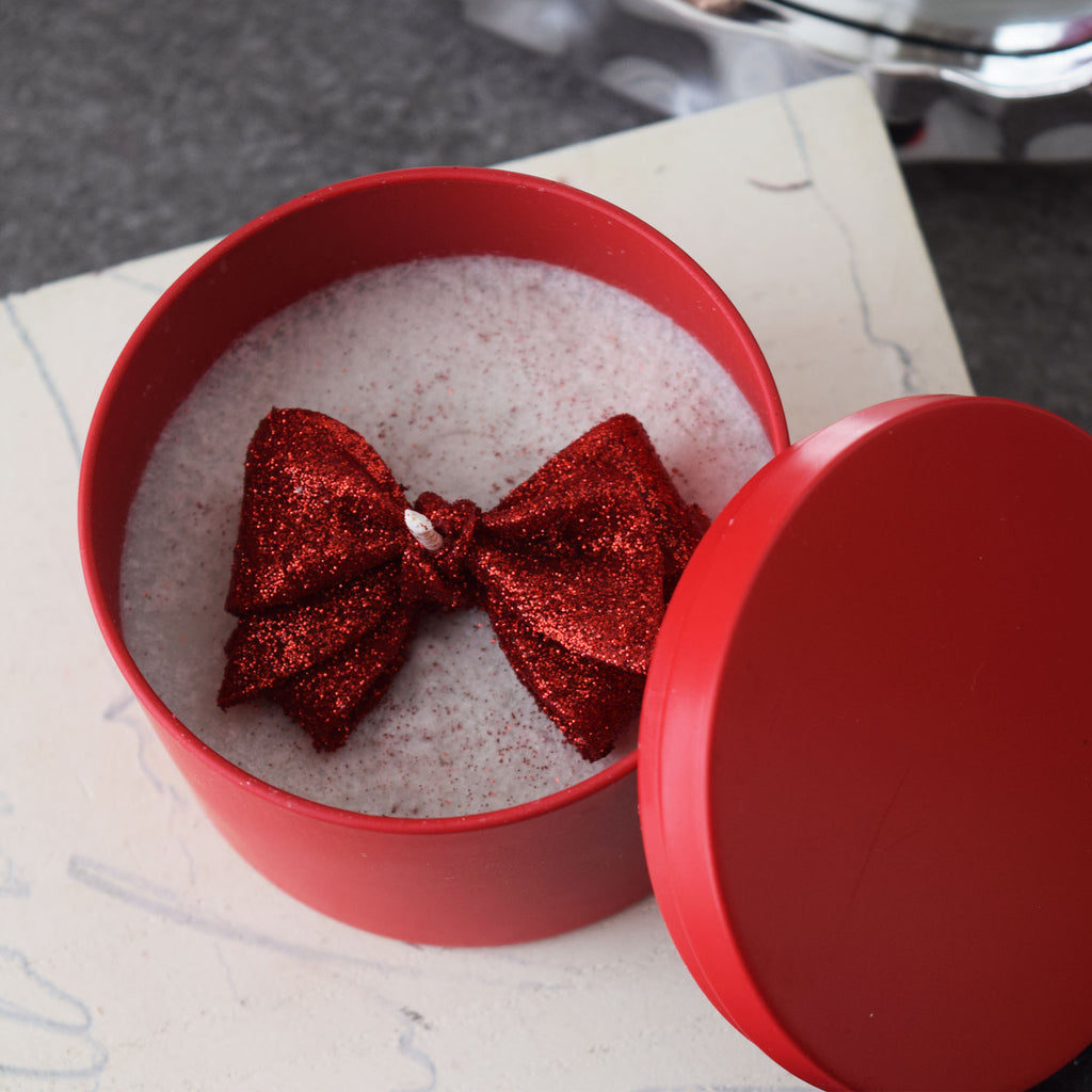 Red Bow Candle Handmade Romantic Gift Candle in Matte Red Tin