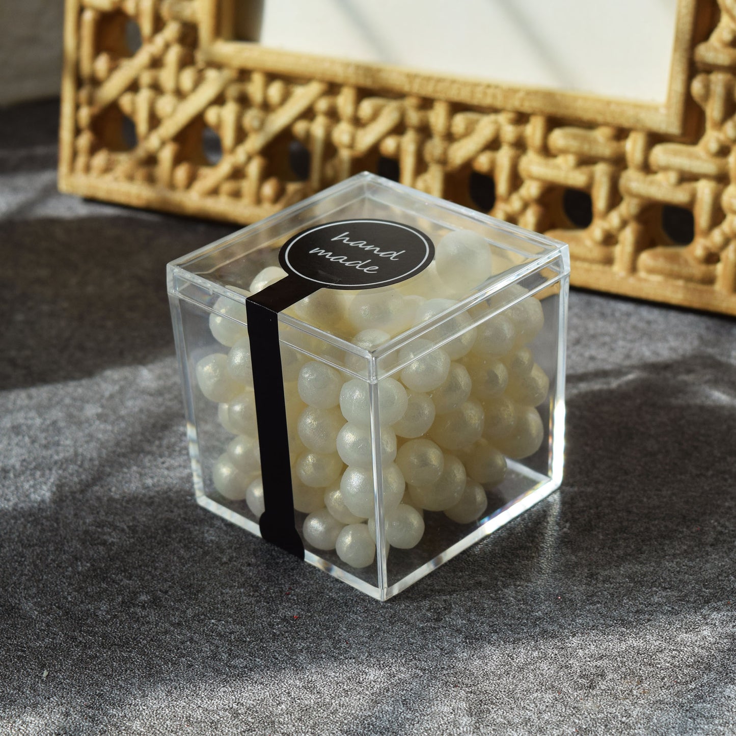 Pearl Beeswax Candle Pearls Gift Set Crystal Glass Jar, Refillable