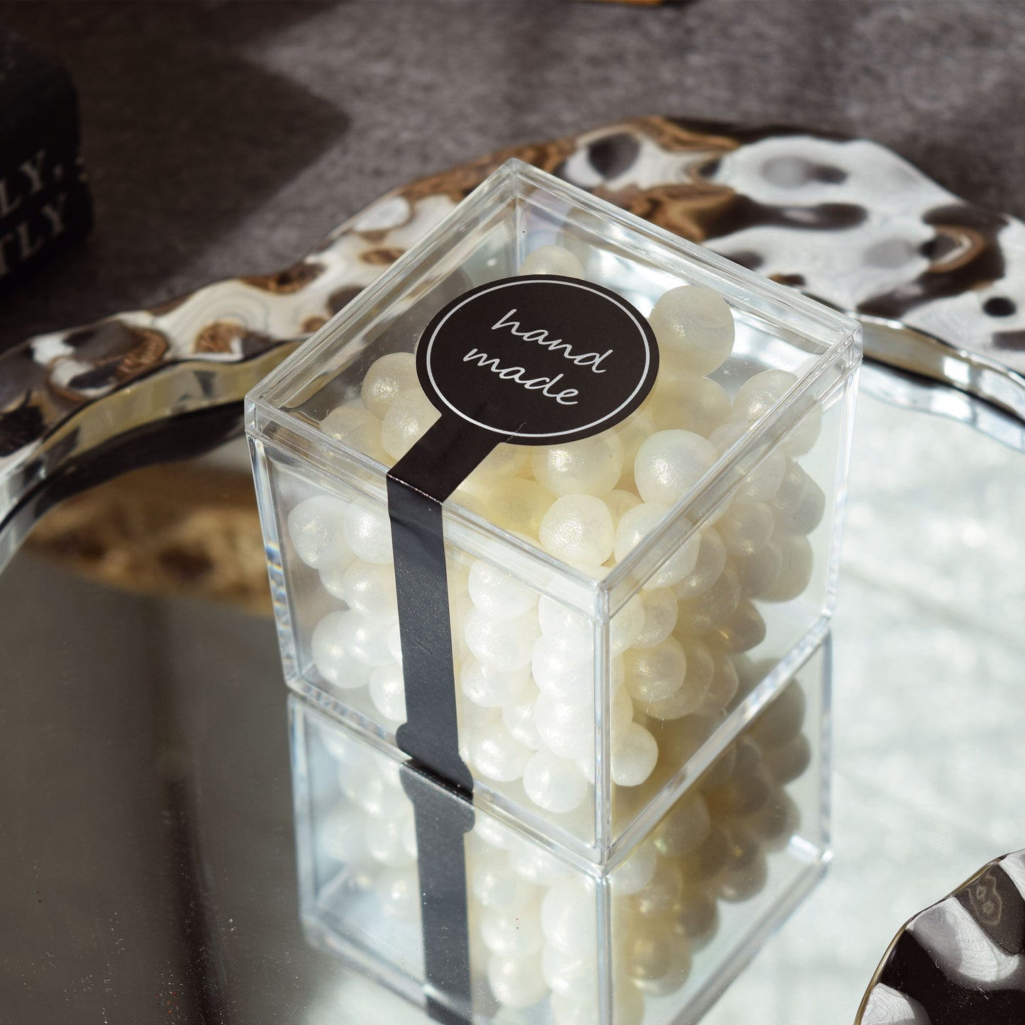 Pearl Beeswax Candle Pearls Gift Set Crystal Glass Jar, Refillable