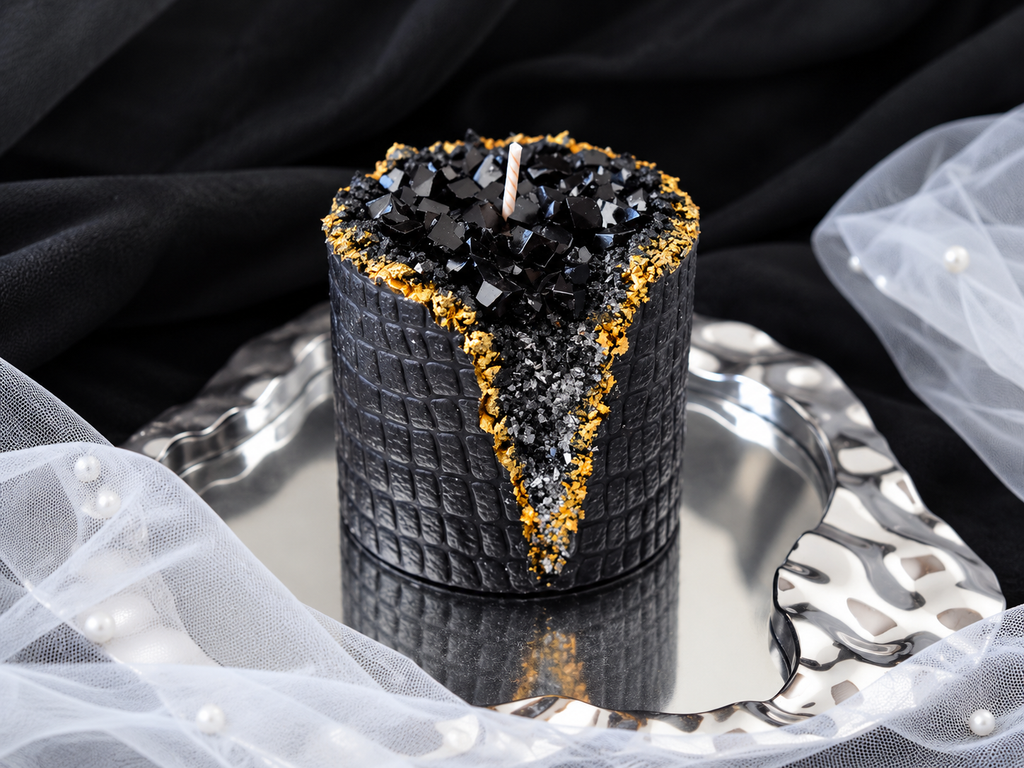 Black Geode Candle – Gold & Silver Sculptural Candle