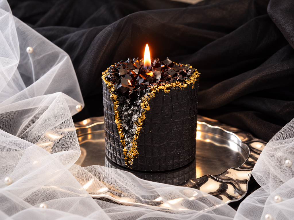 Black Geode Candle – Gold & Silver Sculptural Candle