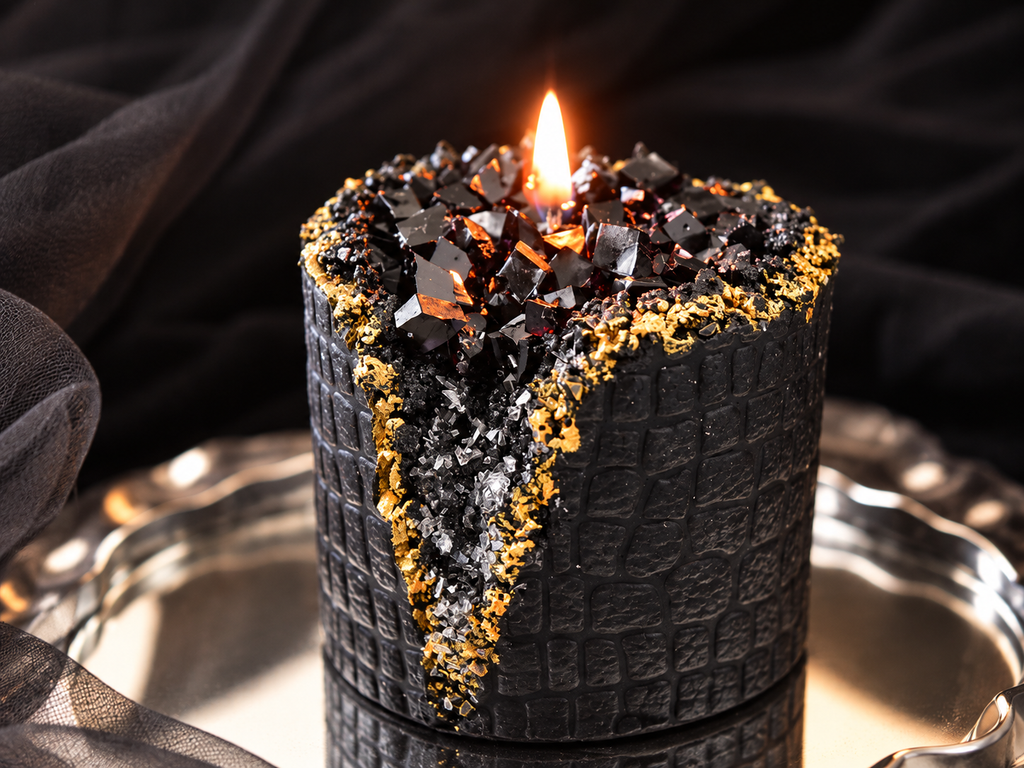 Black Geode Candle – Gold & Silver Sculptural Candle